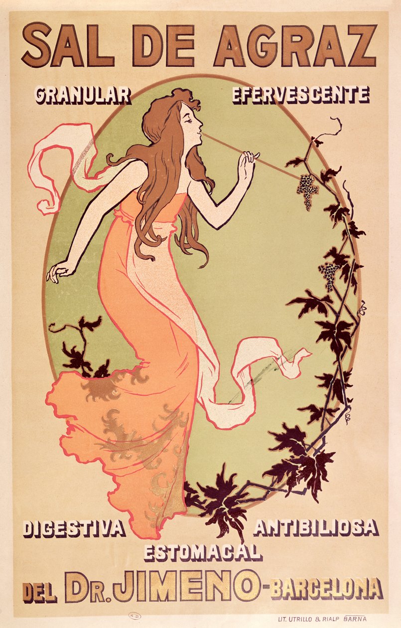 Farmaceutisk annonce for Dr. Jimeno Sal de Agraz, ca. 1900 af Spanish School