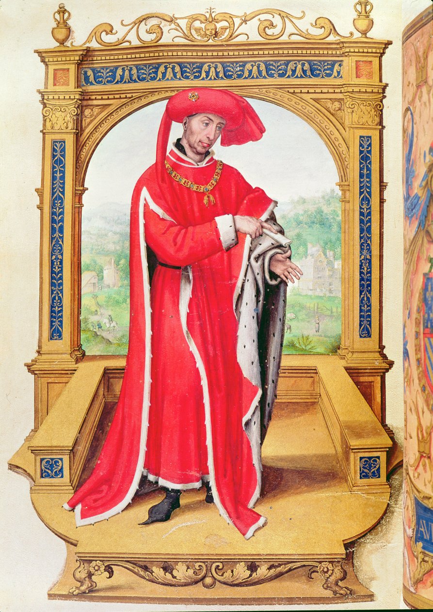 Filip den Gode (1396-1467) hertug af Bourgogne, grundlægger af Det Gyldne Skind, fra Statuts de la Toison dOr af Spanish School