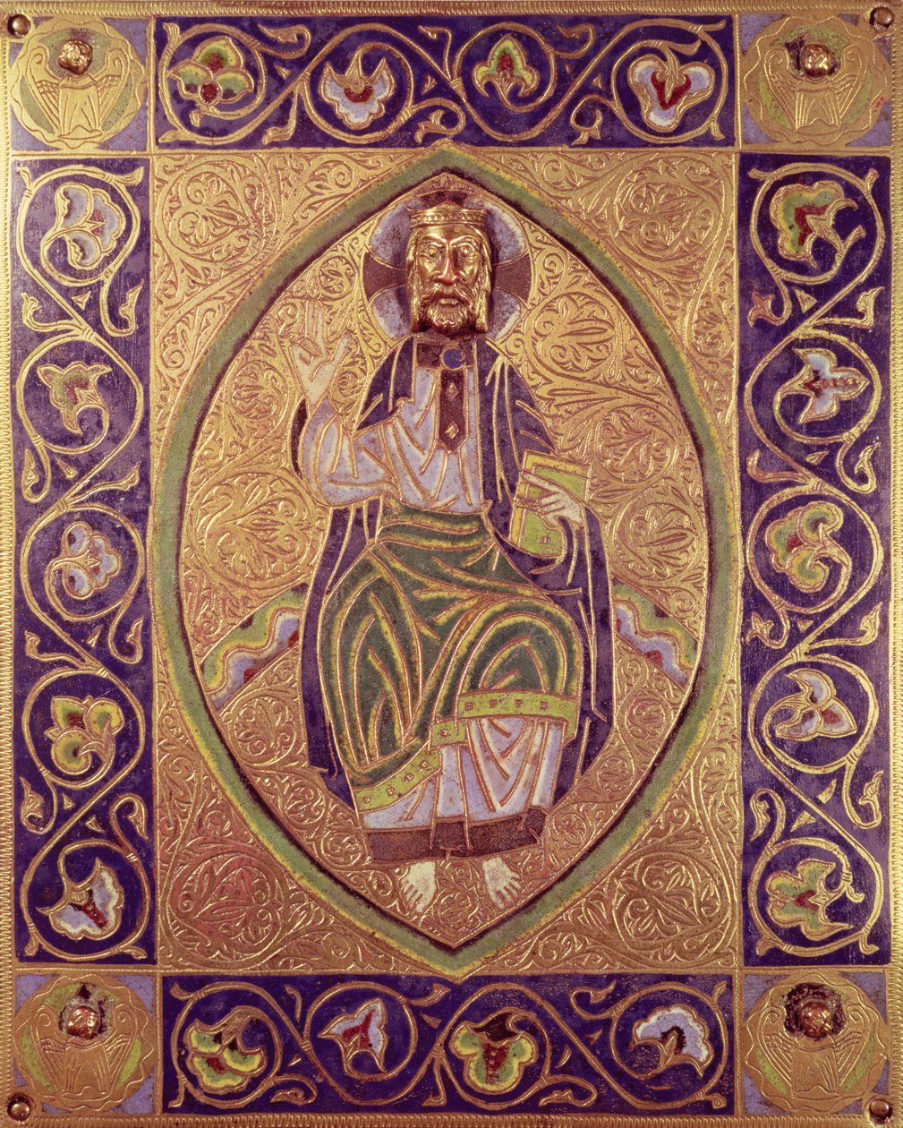 Plade, der viser Kristus velsignelse (guld og champleve-emalje) af Spanish School