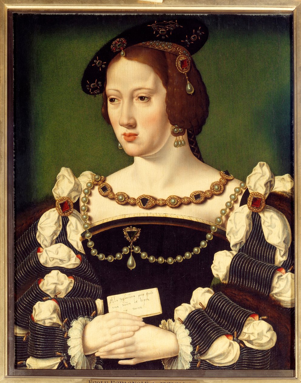 Portræt af Eleonore af Habsburg, ærkehertuginde af Østrig (1498-1558) Dronning af Frankrig, kone til kongen af Frankrig Francois I Maleri af den spanske skole. 16. århundrede. Chantilly, Conde Museum af Spanish School