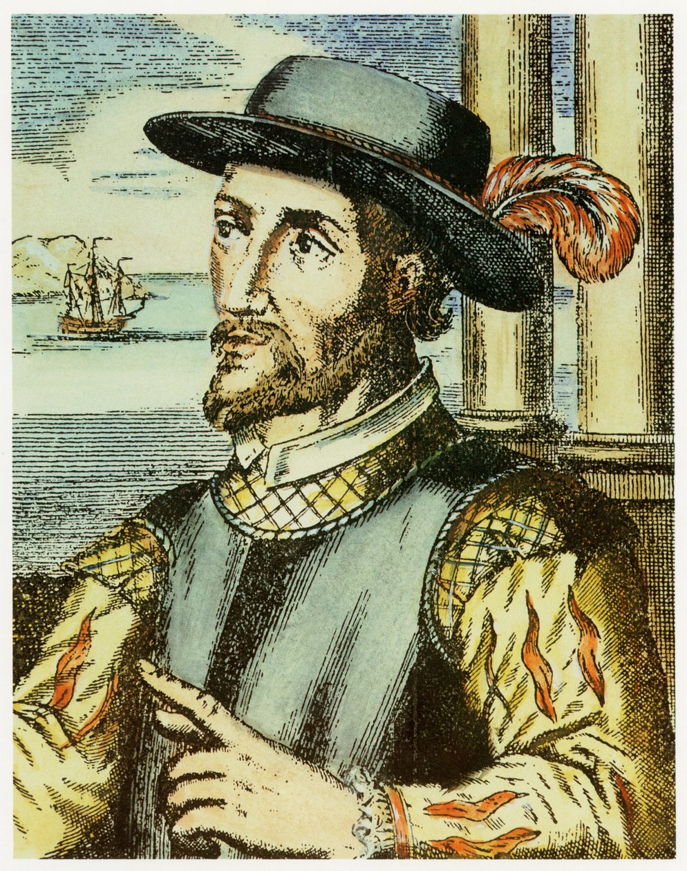 Portræt af Juan Ponce de Leon (1474 – 1521) (håndfarvet gravering). af Spanish School