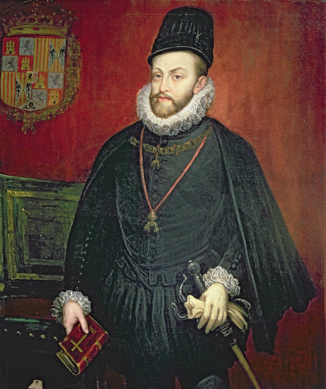 Portræt af Filip II (1527-1598), konge af Spanien (o/c) af Spanish School