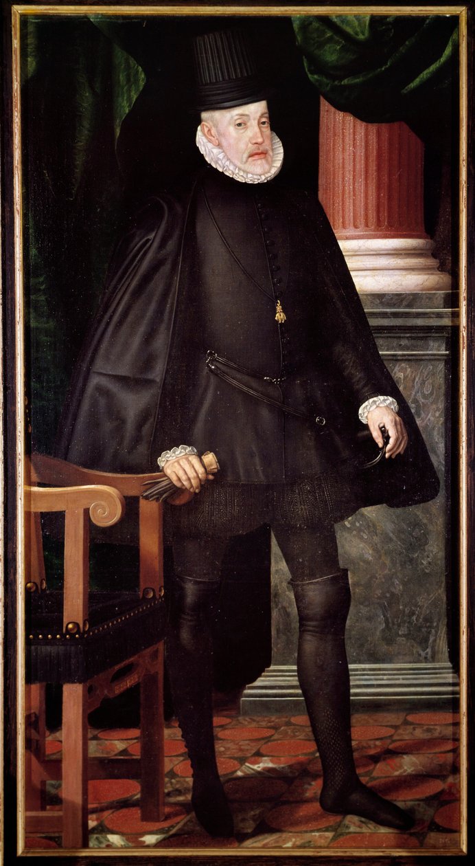 Portræt af Filip II, konge af Spanien (1527-1598) Maleri af den spanske skole. Madrid fra det 16. århundrede, Prado-museet af Spanish School