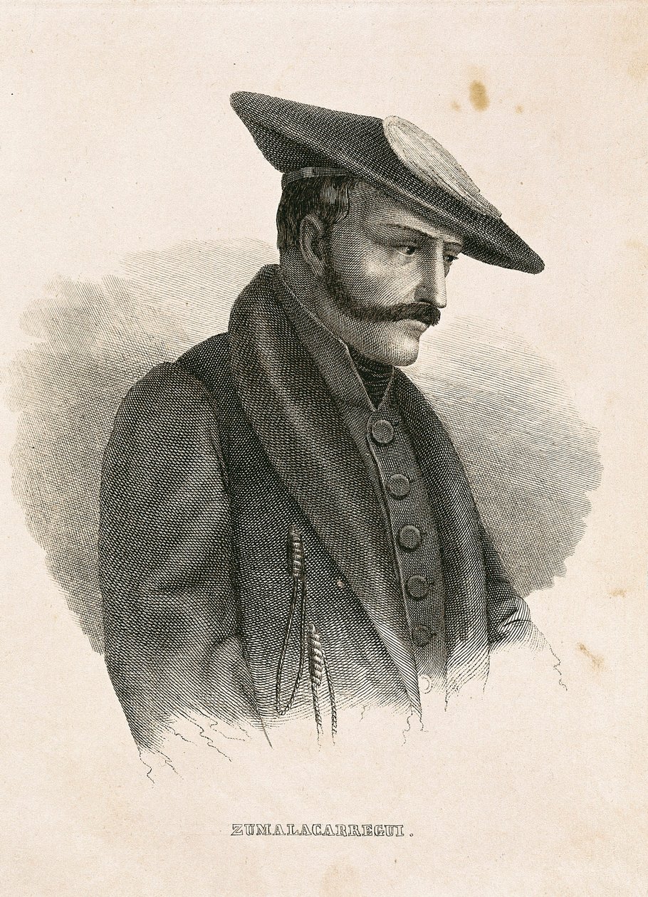 Portræt af Tomas ZUMALACARREGUI (1788-1835), karakter fra den spanske kampagne eller uafhængighedskrig og første carlistkrig (gravering) af Spanish School