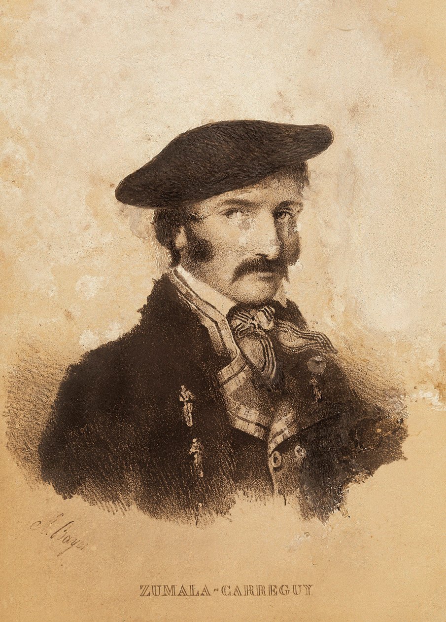 Portræt af Tomas ZumalaCarregui (1788-1835), karakter fra den spanske kampagne eller uafhængighedskrig og første carlistkrig (gravering) af Spanish School