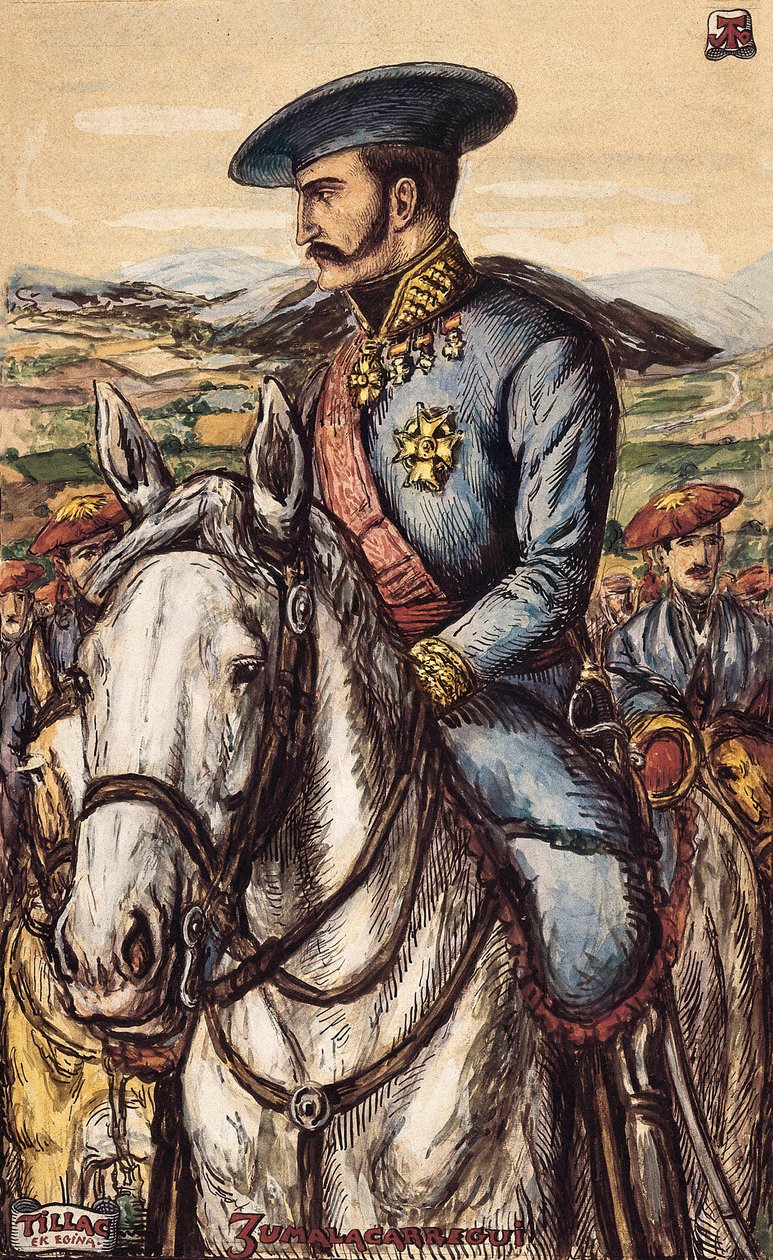 Portræt af Tomas Zumalacarregui (1788-1835), et militært medlem af Carlist-hæren under Første Krig (1833-1840) (litografi) af Spanish School