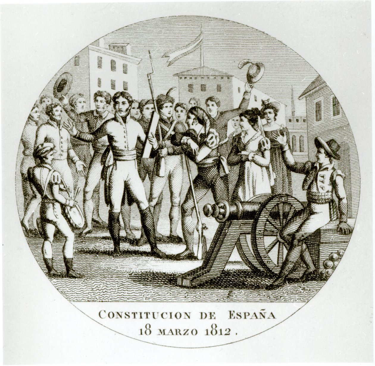 Proklamation af den liberale forfatning af 18. marts 1812 af patrioterne, promulgeret i Cadiz af Cortes af Spanish School