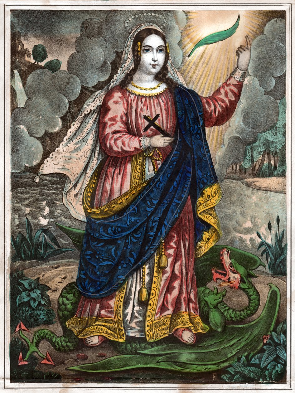 Den hellige Margaret af Antiokia. (stik, ca. 1830) af Spanish School