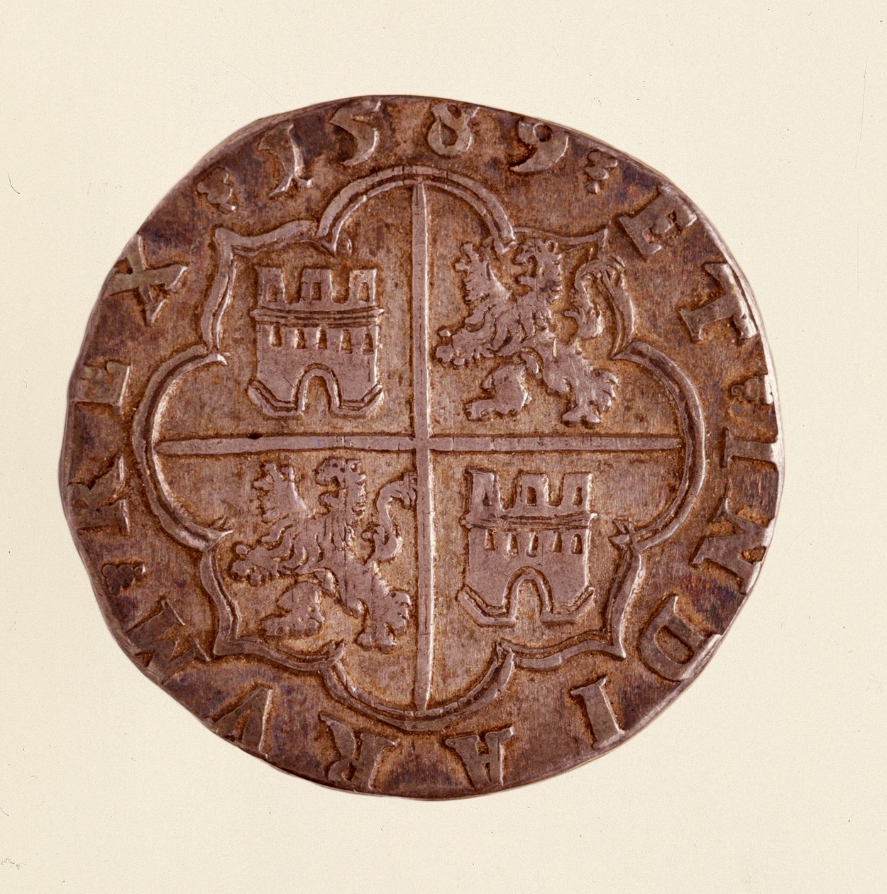 Sølvmønt (8 realer) fra Spanien: Filips (Filippo eller Philippe) II