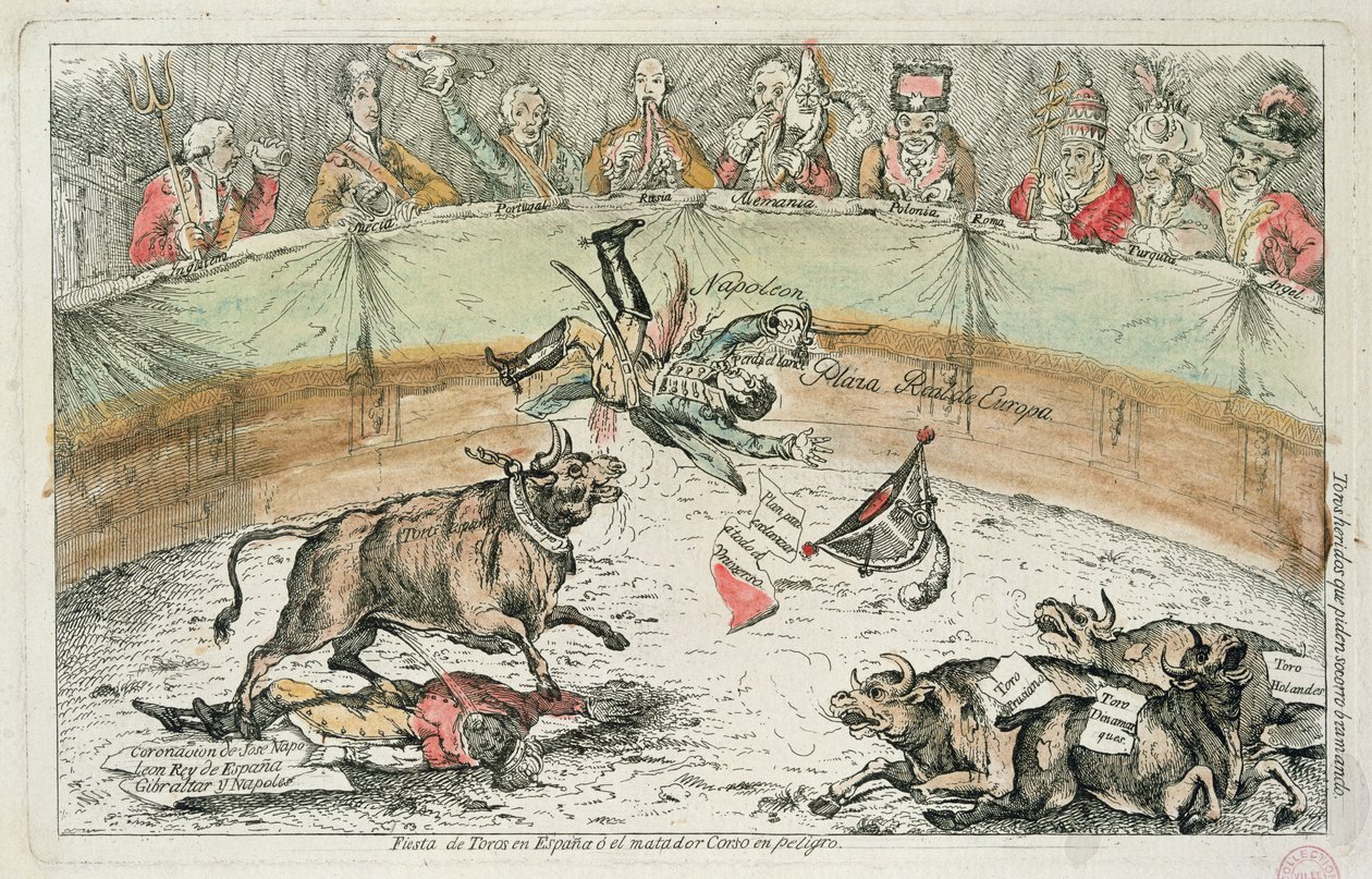 Spansk Tyr, karikatur af Joseph Bonaparte, konge af Spanien, 1809 af Spanish School