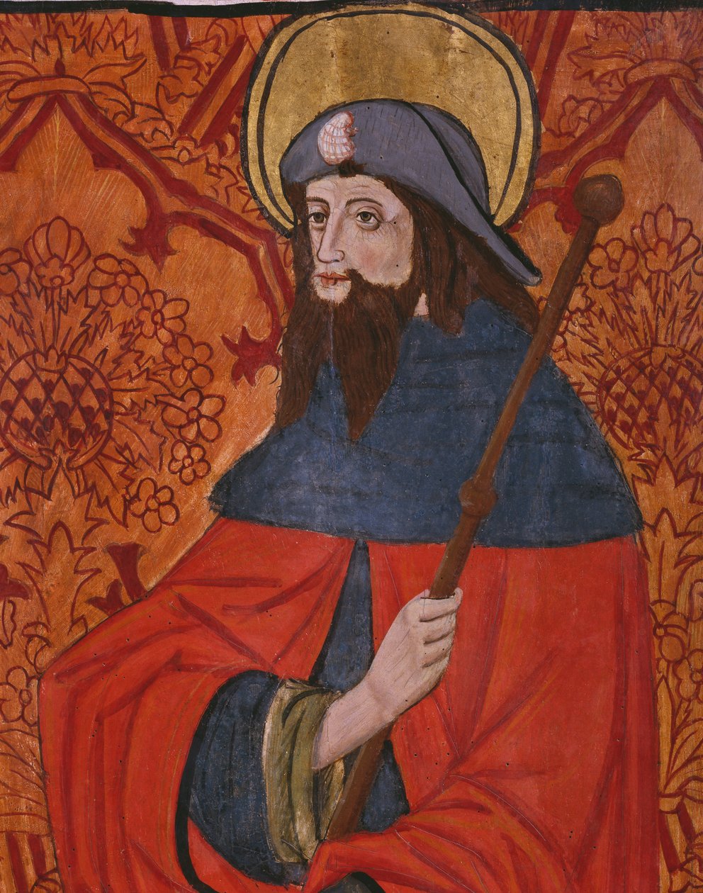 St. James den Store, detalje, panel fra kirken San Andres of Tortura, slutningen af det 15. århundrede-begyndelsen af det 16. århundrede (malet træ) (se også 345848) af Spanish School