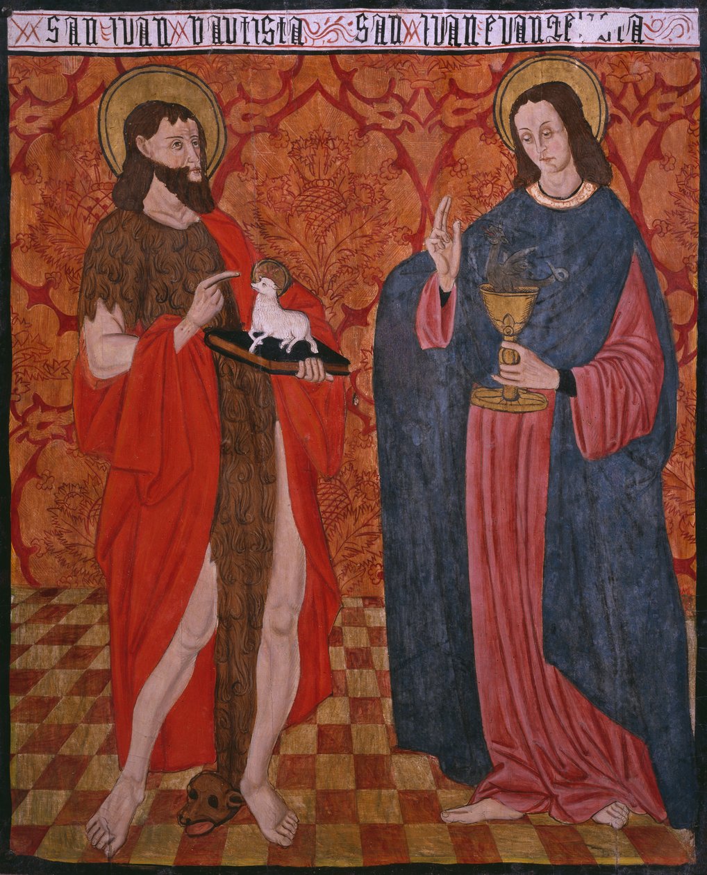Sankt Johannes Døberen og Sankt Johannes Evangelisten, panel fra kirken San Andres of Tortura, slutningen af det 15. århundrede-begyndelsen af det 16. århundrede (malet træ) af Spanish School