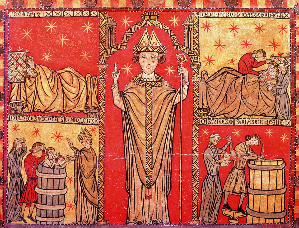 St. Nicholas of Bari (tempera på panel) af Spanish School