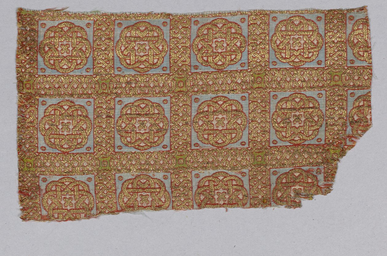 Tekstilfragment fra Dalmatikken i San Valerius (silke, forgyldt dyresubstrat omkring en silkekerne) af Spanish School