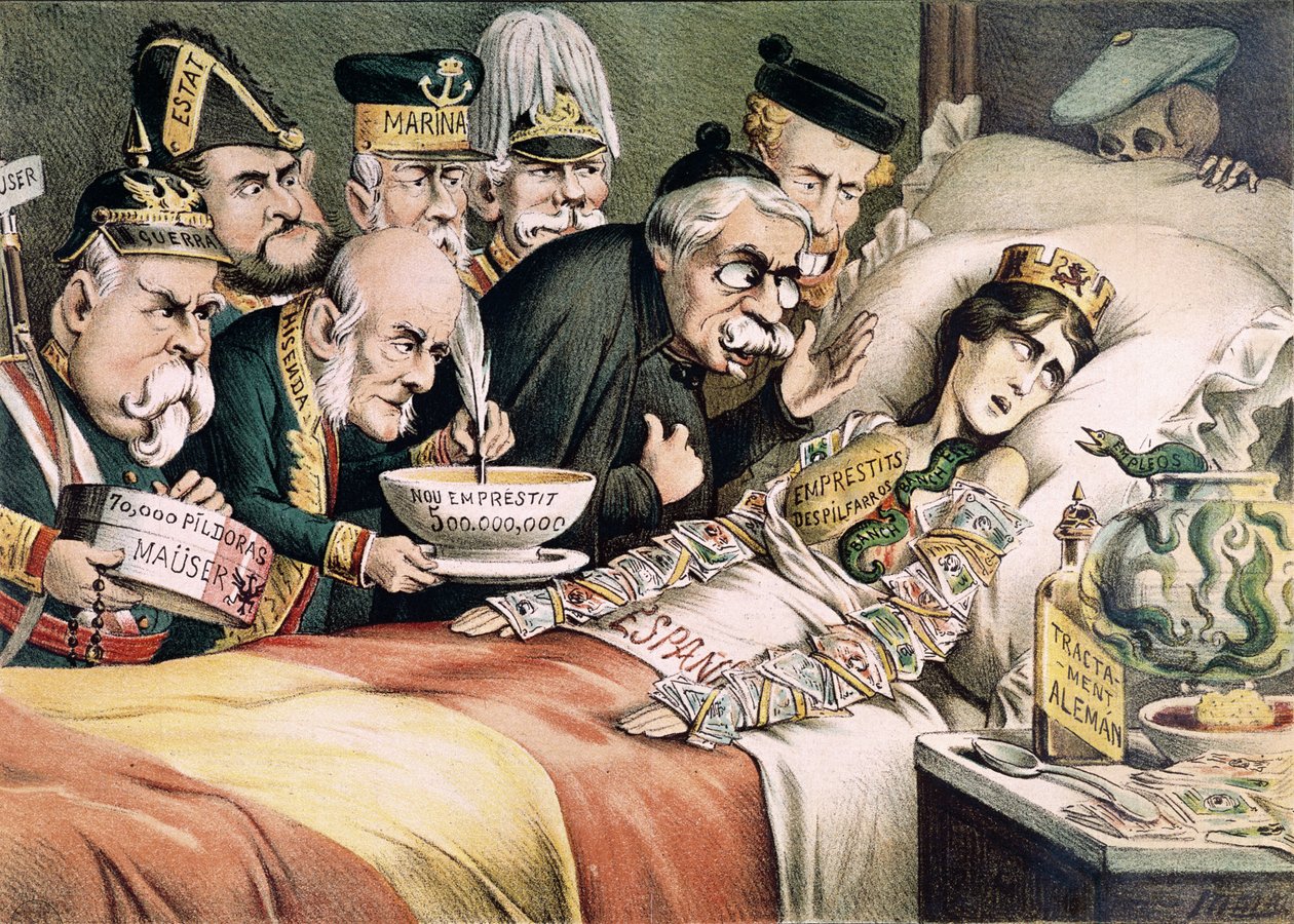 Martyrens smerte, karikatur relateret til en spansk økonomisk krise, 1892 af Spanish School