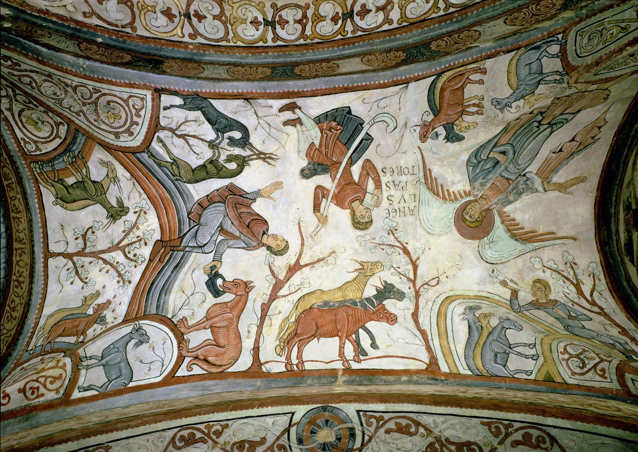Bebudelsen til hyrderne, detalje fra hvælvingen af Panteon de los Reyes (Kings Pantheon) af Spanish School
