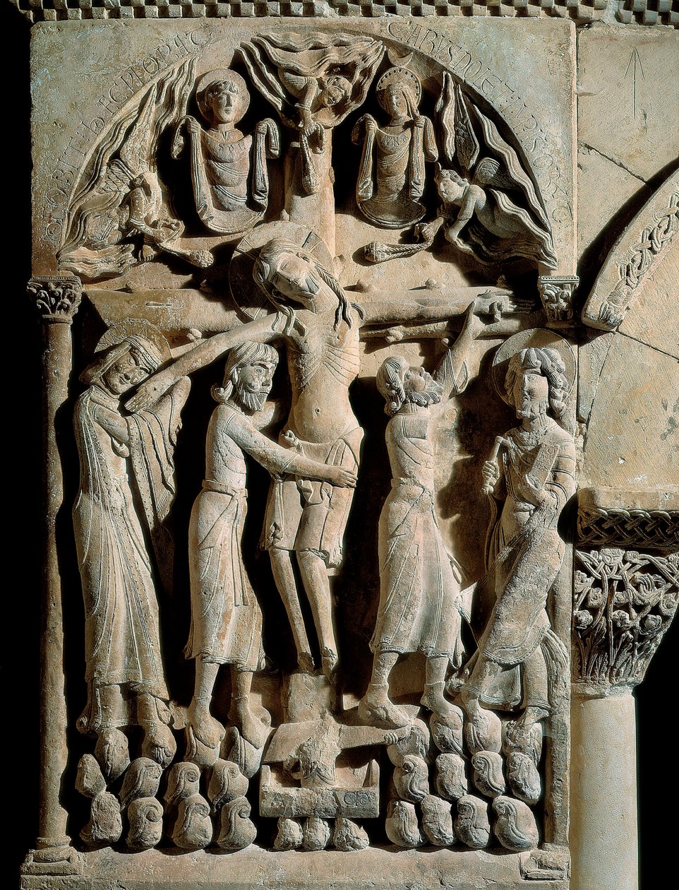 Nedstigningen fra korset, Mester af Saint Dominic af Silos (1100-tallet). Relief på sten af Spanish School