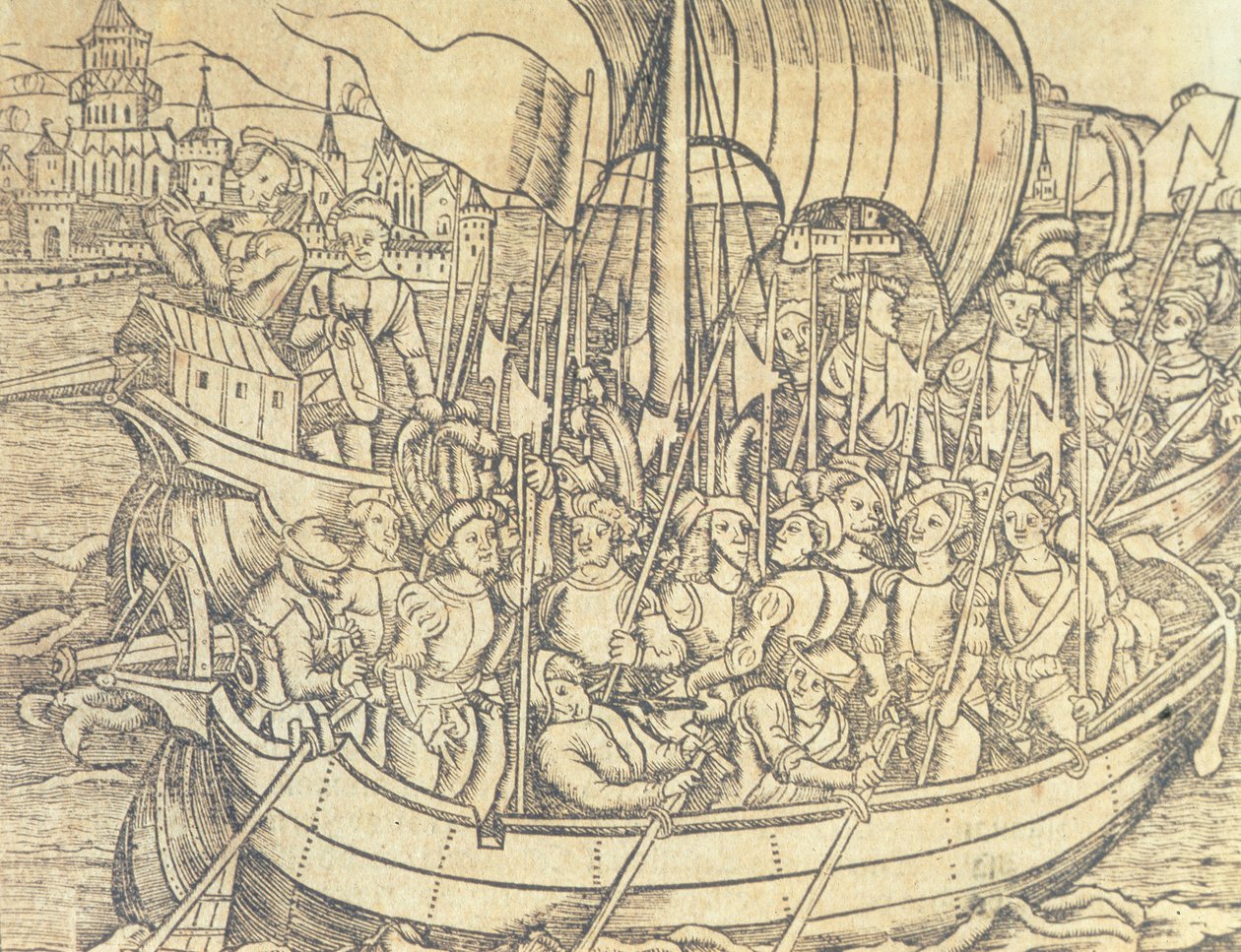 The Discovery of the New World af Chrisopher Columbus (1450-1596) illustration fra 