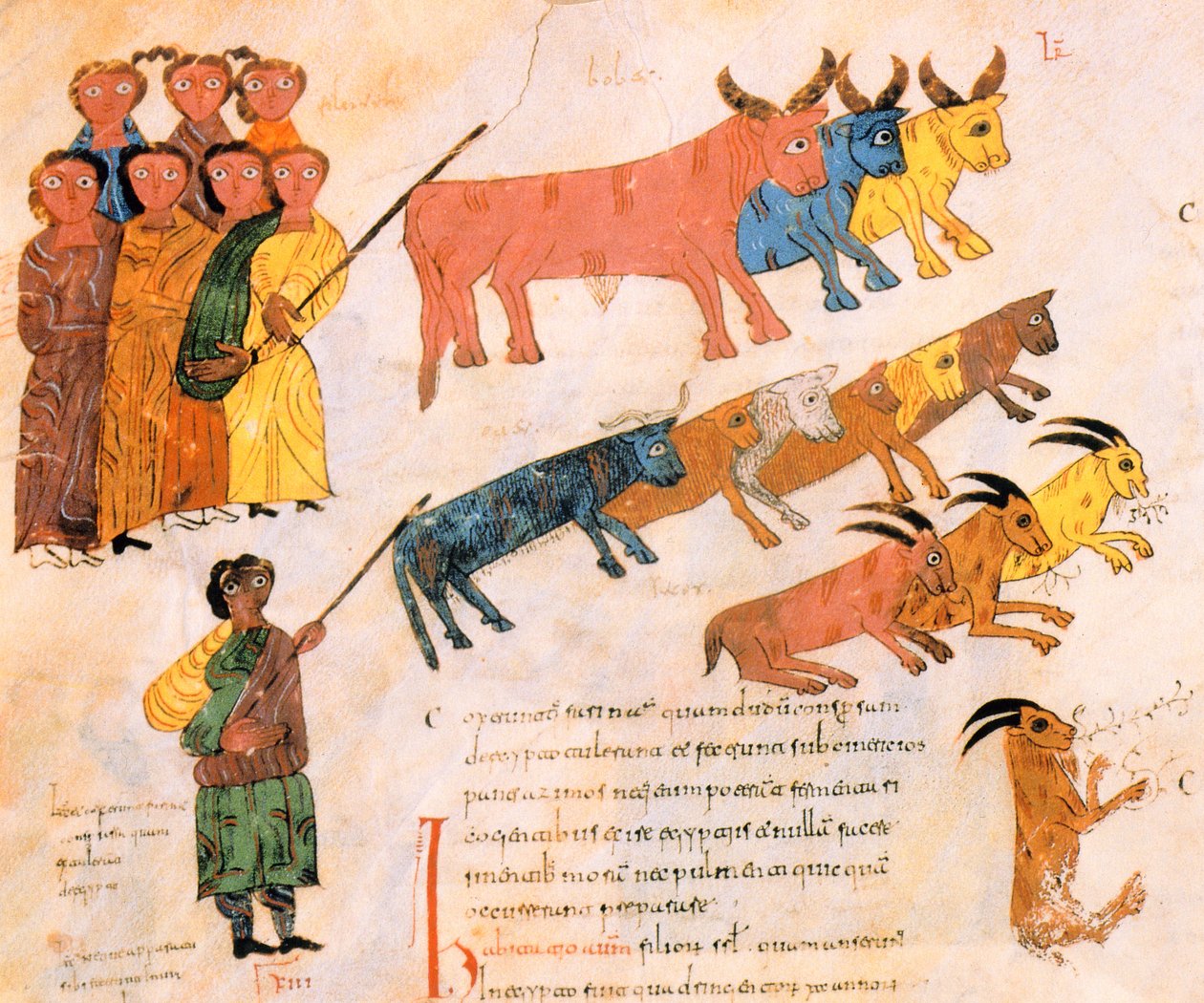 Det hebraiske folk forlader Egypten med deres husdyr, fra den visigotisk-mozarabiske bibel fra St. Isidores, fol.38v., AD 960 (tempera på vellum) af Spanish School