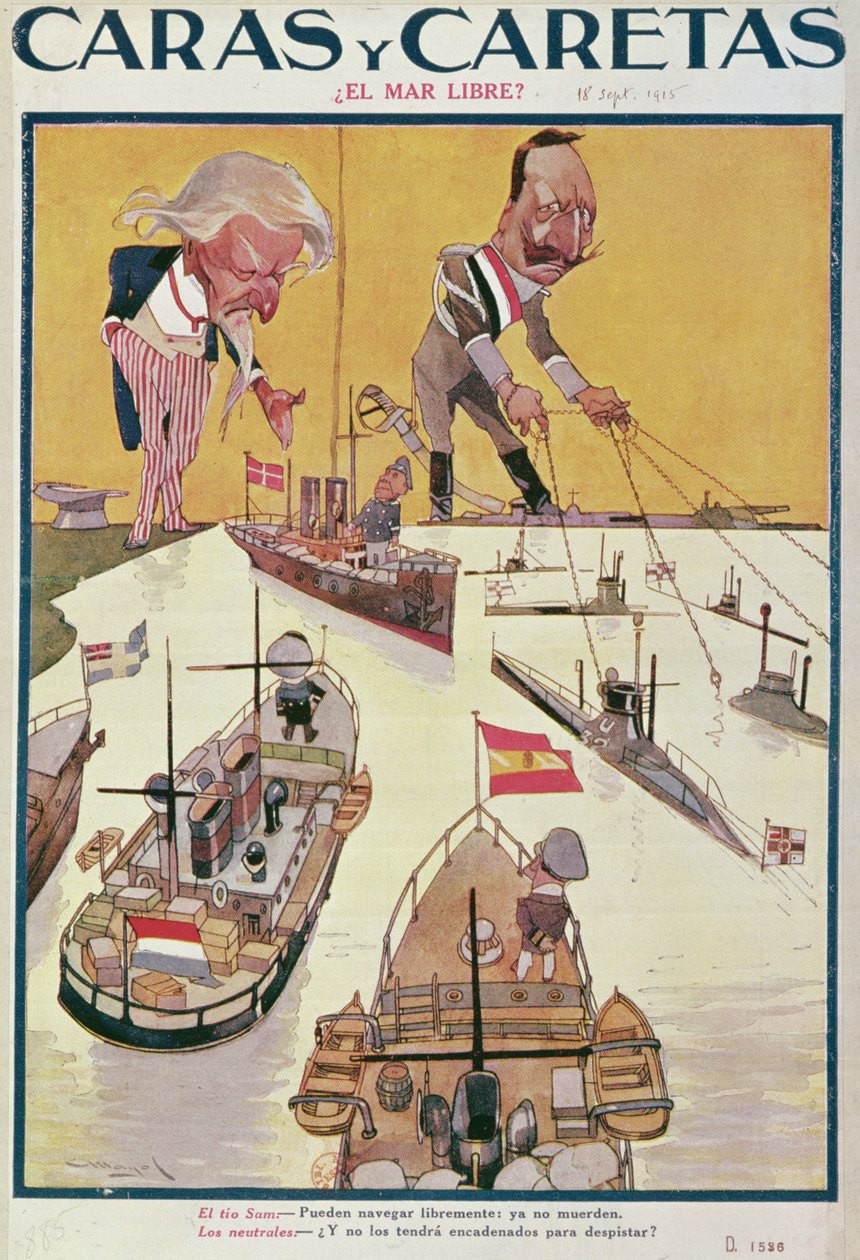 Kaiser og onkel Sam på tidspunktet for 1. Verdenskrig, 1915 af Spanish School