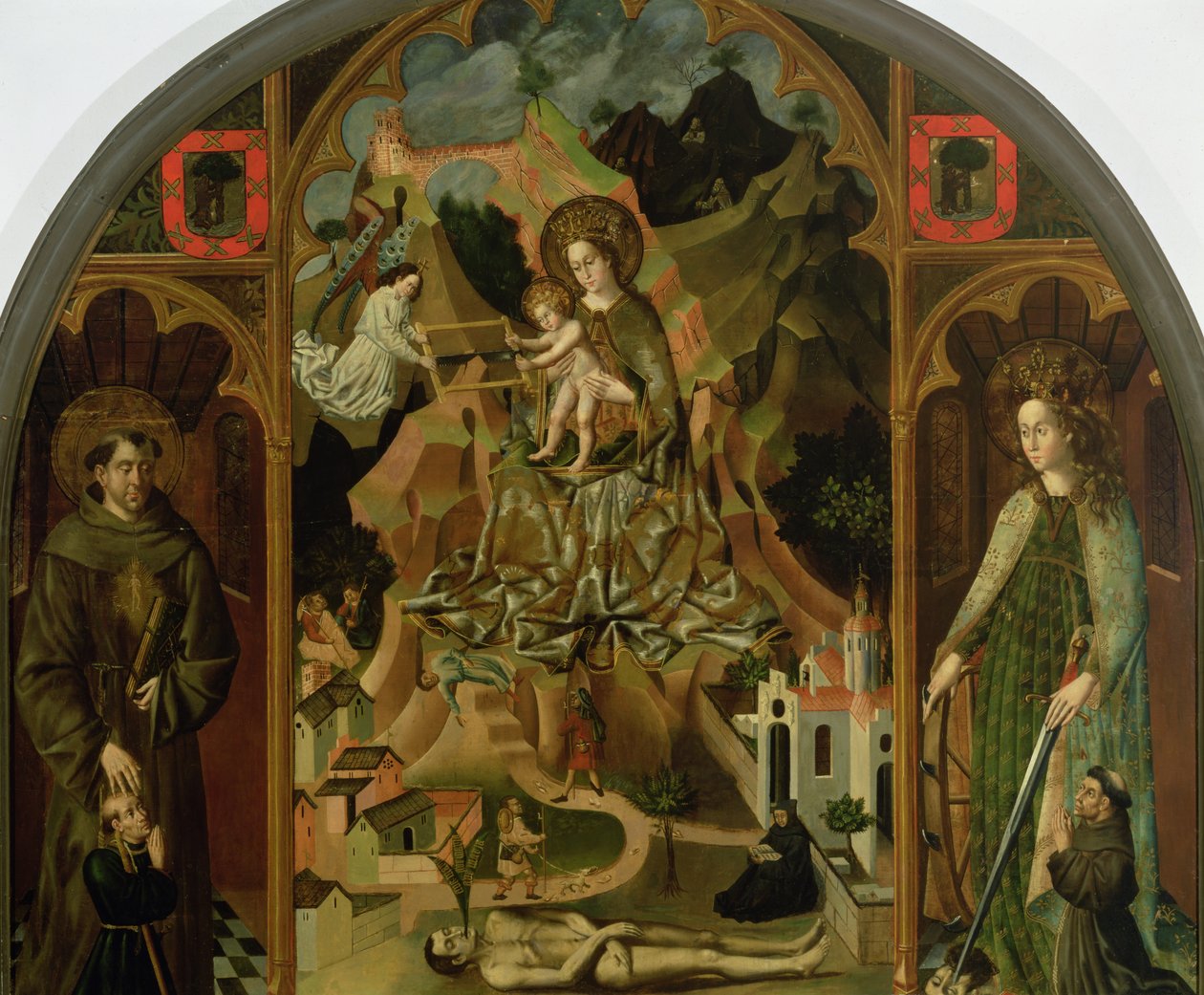 Jomfruen af Montserrat med landskab (panel) af Spanish School