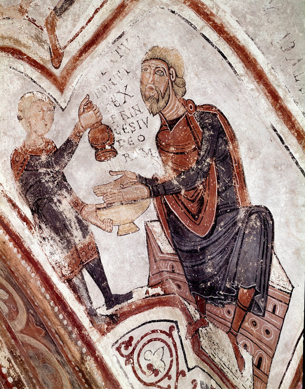 Månedernes cyklus: Pontius Pilatus vasker sine hænder. Detalje af en fresko fra det 12. århundrede fra Royal Pantheon of the Real Colegiata of San Isidoro (Royal Collegiale of Saint Isidore). Leon. Spanien af Spanish School