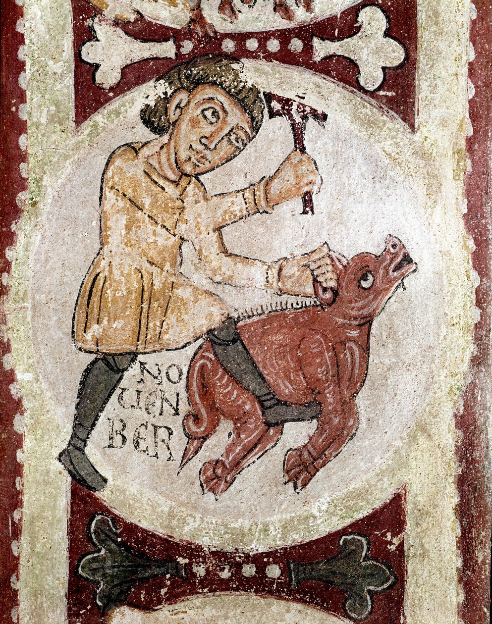 Månedernes cyklus: November (slagtet svin). Detalje af en fresko fra det 12. århundrede fra Royal Pantheon of the Real Colegiata of San Isidoro (Royal Collegiale of Saint Isidore). Leon. Spanien af Spanish School