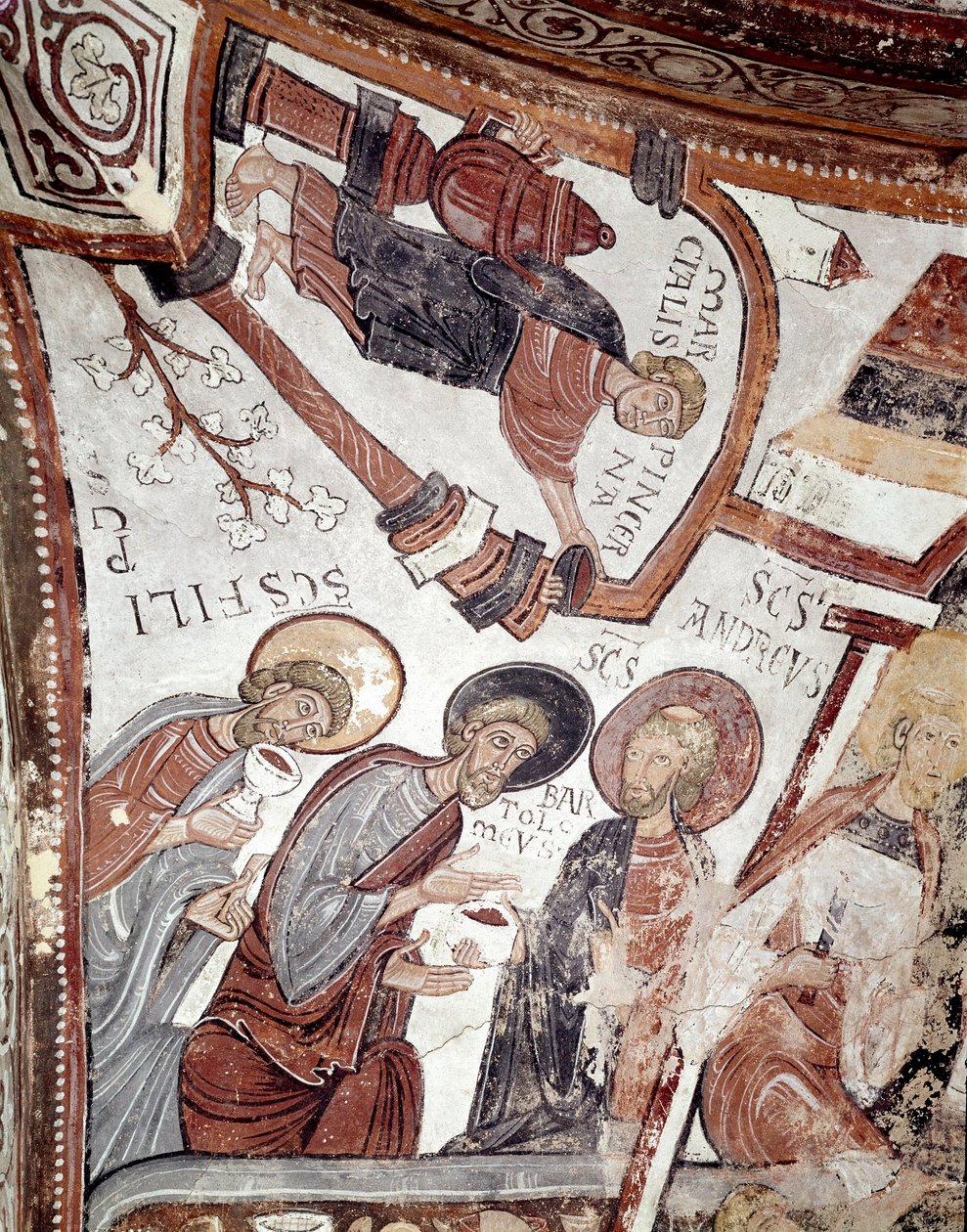Månedernes cyklus: en tjener tilbyder en drink til apostlene (Saint Andre, Saint Barthelemy og Saint Philip). Detalje af en fresko fra det 12. århundrede fra Royal Pantheon of the Real Colegiata of San Isidoro (Royal Collegiale of Saint Isidore). Leon. Spa af Spanish School