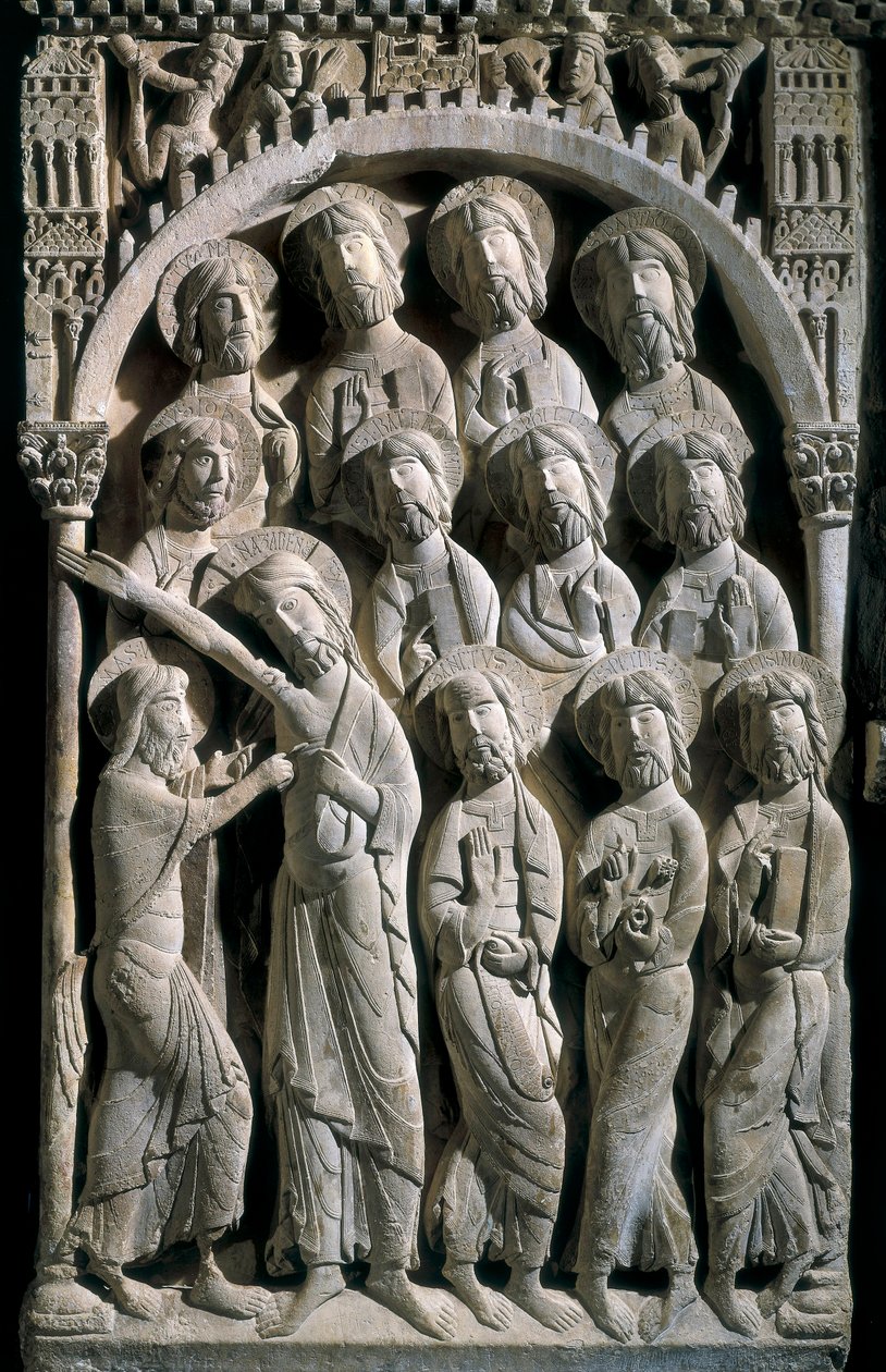 Sankt Thomas vantro. Skulptur lavet af mesteren af Saint Dominic af Silos (1100-tallet). Relief på sten af Spanish School