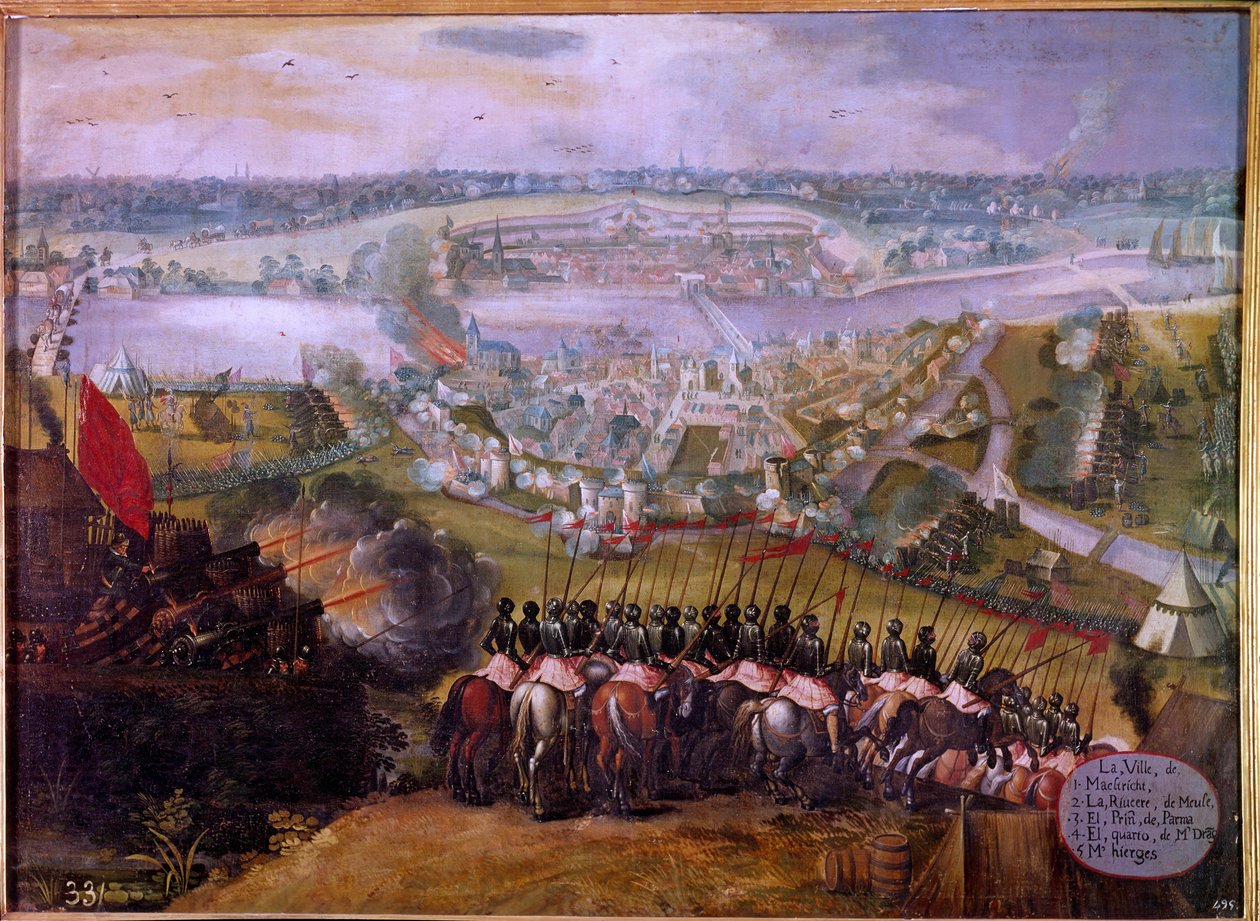 Spaniernes belejring af Maestrich i 1579. Belejringen af Maastricht (eller Maestricht) i Holland var en episode af Firs-årskrigen (80-80 år) (Nederlandenes oprør) (1568-1648), der så fremkomsten af den nordlige pro af Spanish School