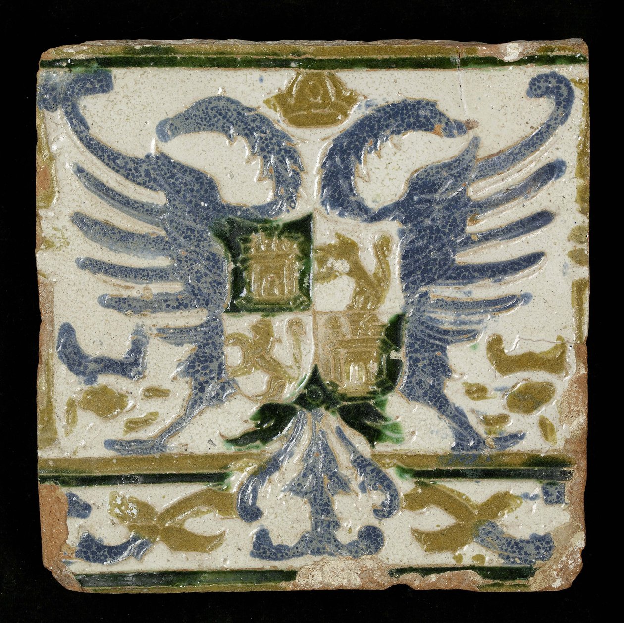 Flise med våben fra Leon og Castilien, 1525 (lertøj) af Spanish School