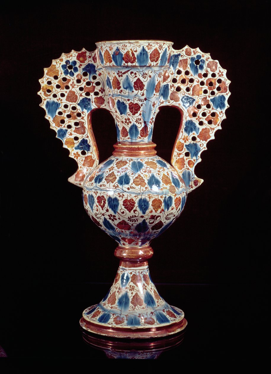 Blikglaseret vase med glansdekoration, Hispano-Moresque, Valencia, 3. kvartal af 1400-tallet (lertøj) af Spanish School