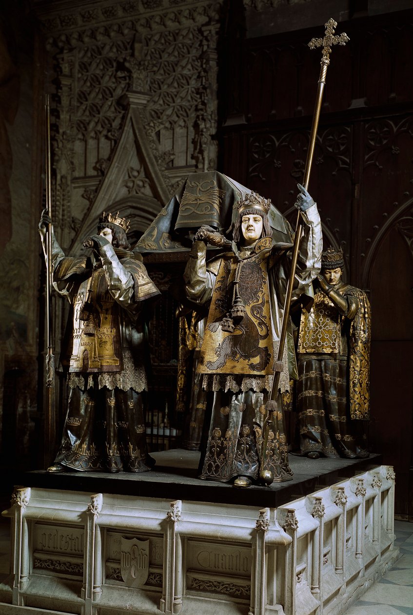 Graven af navigatøren Christopher Columbus (Cristoforo Colombo, Cristobal Colon) (1451-1506). Katedralen i Sevilla (Catedral de Santa Maria de la Sedea) Spanien af Spanish School