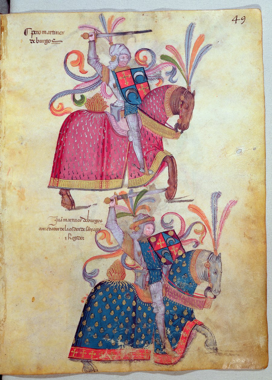 To kavalerer, fra Libro de Los Caballeros de Santiago af Spanish School