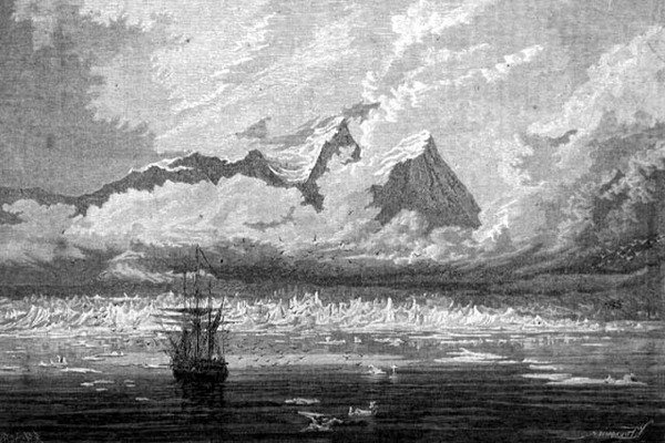 Udsigt på Spitsbergen-øerne, Svalbard-øgruppen, illustration fra 