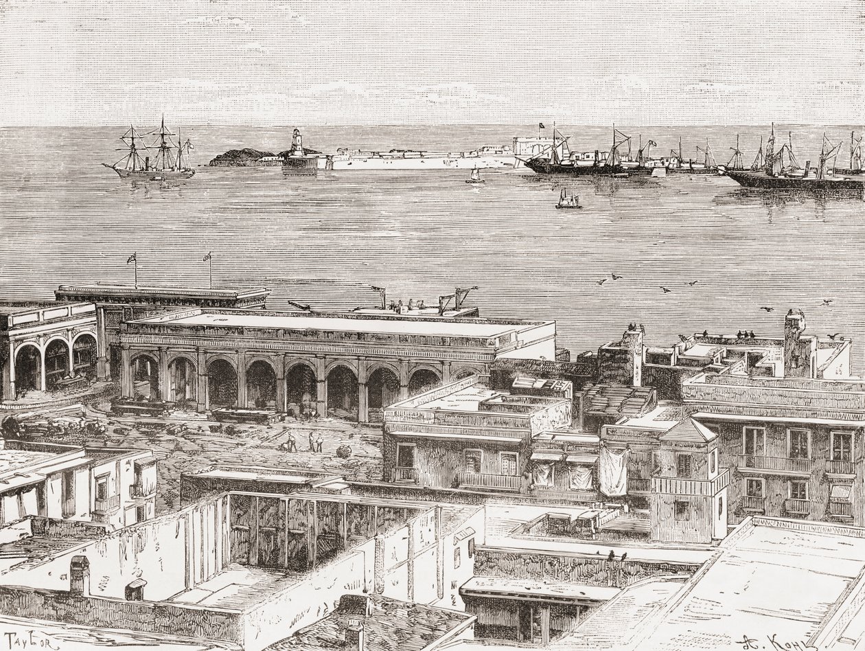 Udsigt over Veracruz og San Juan de Ulúa fortet, Mexico af Spanish School