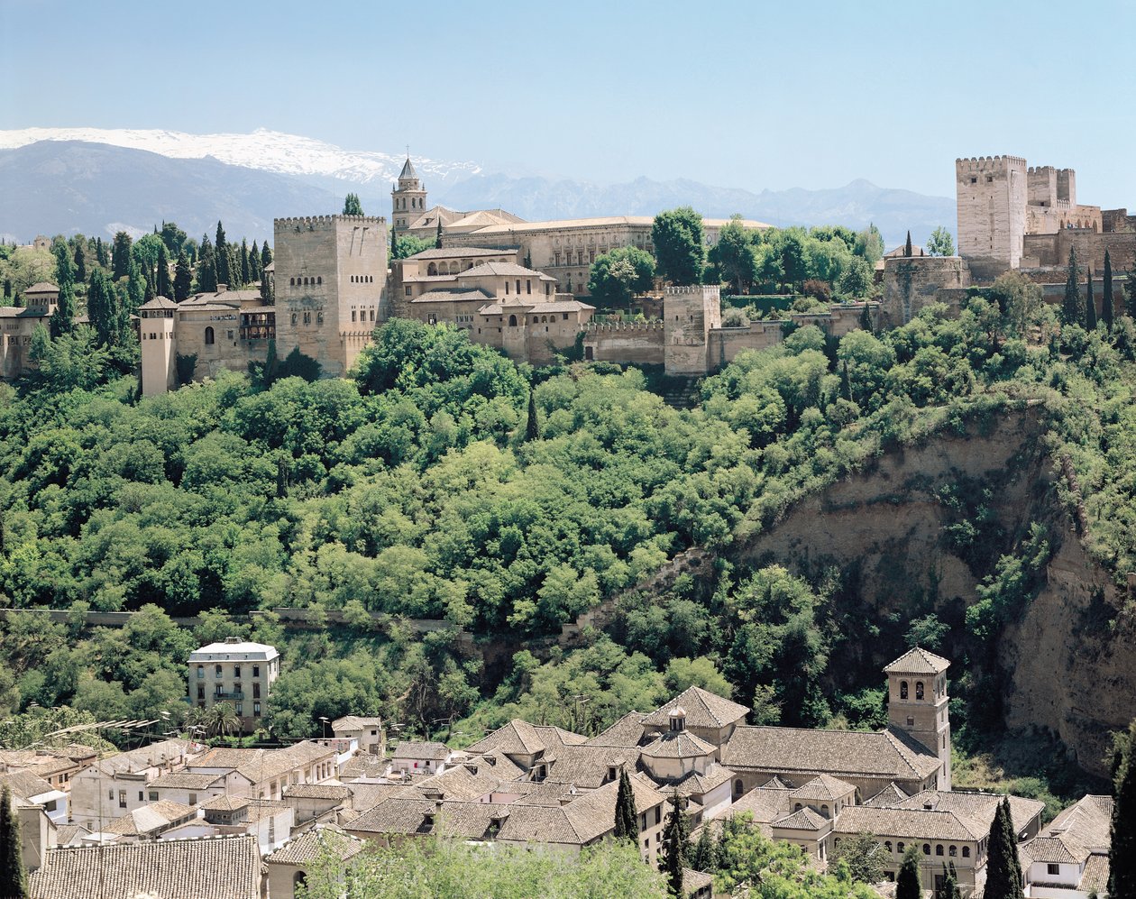 Udsigt over Alhambra-paladset fra det nordøstlige 14.-16. århundrede af Spanish School