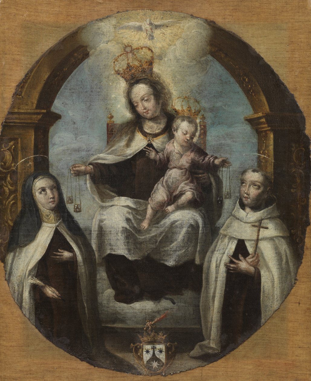 Jomfru og barn mellem Saint Claire og Saint Dominic, ca. 1700 af Spanish School