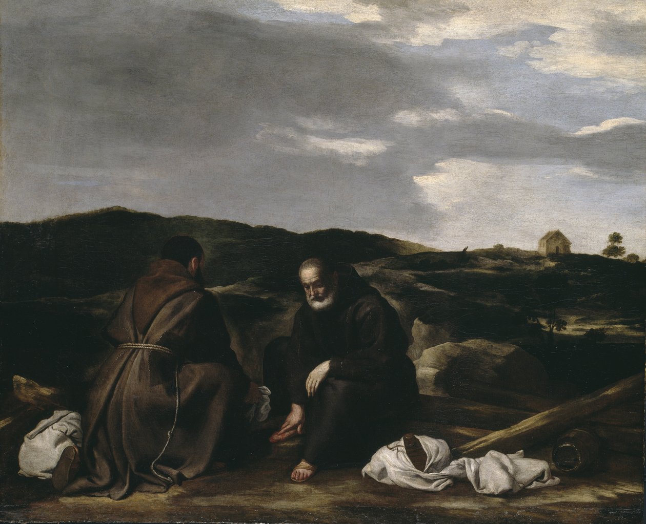 To munke i et landskab, ca. 1645 af Spanish or Italian School