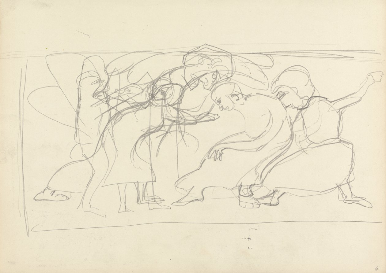 Undersøgelse for dekorativt panel: Tilbedere, til hulen af den gyldne kalv (grafit) (se 265071 for verso) af Spencer Frederick Gore