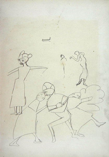 Studie af figurer til Guldkalvens hule (grafit) (se 265072 for recto) af Spencer Frederick Gore