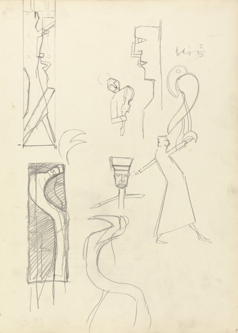 Studie af geometriske figurer til Guldkalvens hule (grafit) (se 265062 for verso) af Spencer Frederick Gore