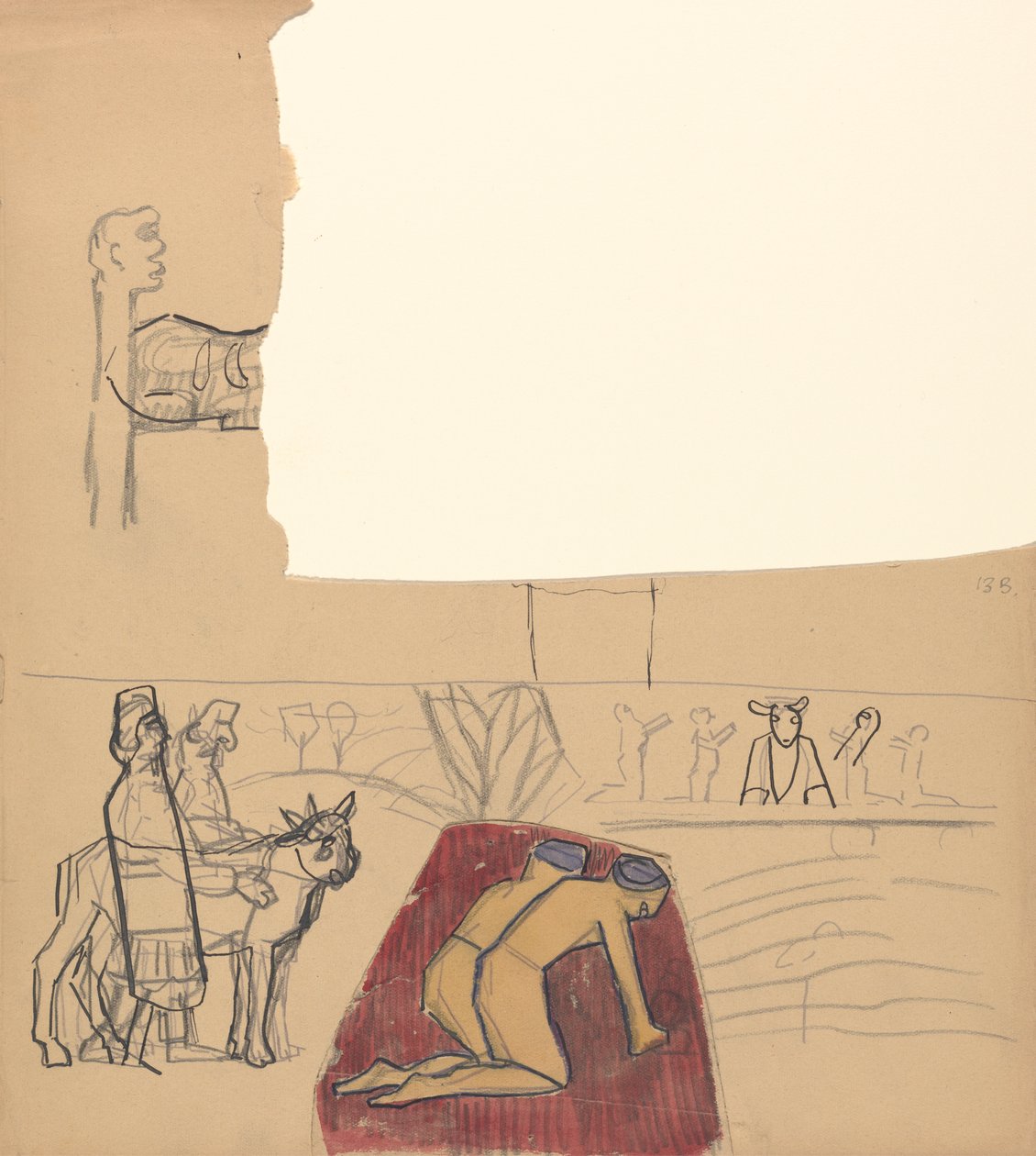 Cave of the Golden Calf: Design til et dekorativt panel, tilbedere og kalv af Spencer Frederick Gore