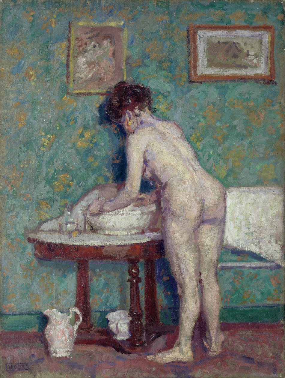 Interiør med nøgen (olie på lærred) af Spencer Frederick Gore