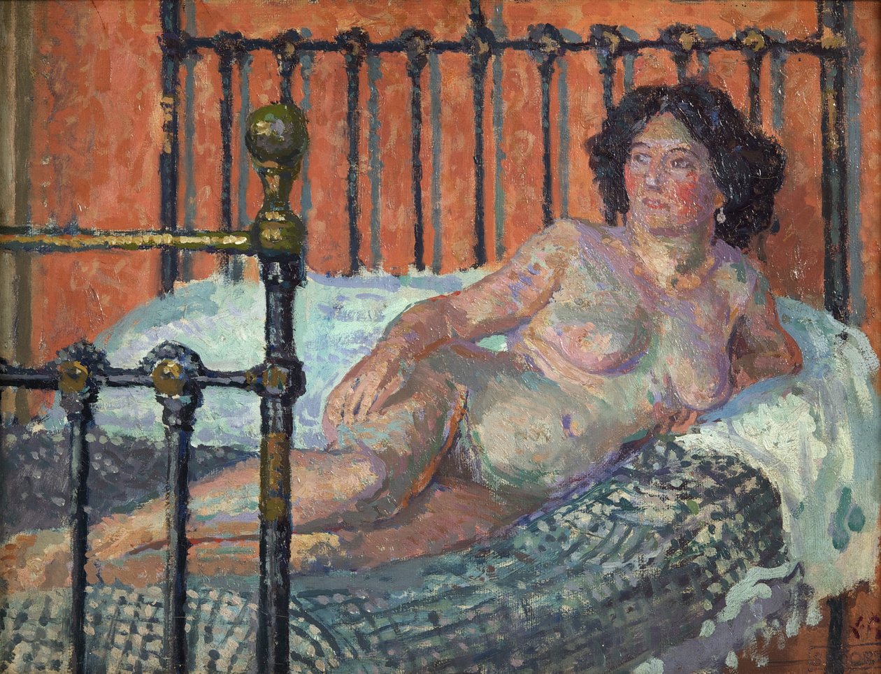 Nøgen på sengen, ca. 1910 (olie på lærred) af Spencer Frederick Gore