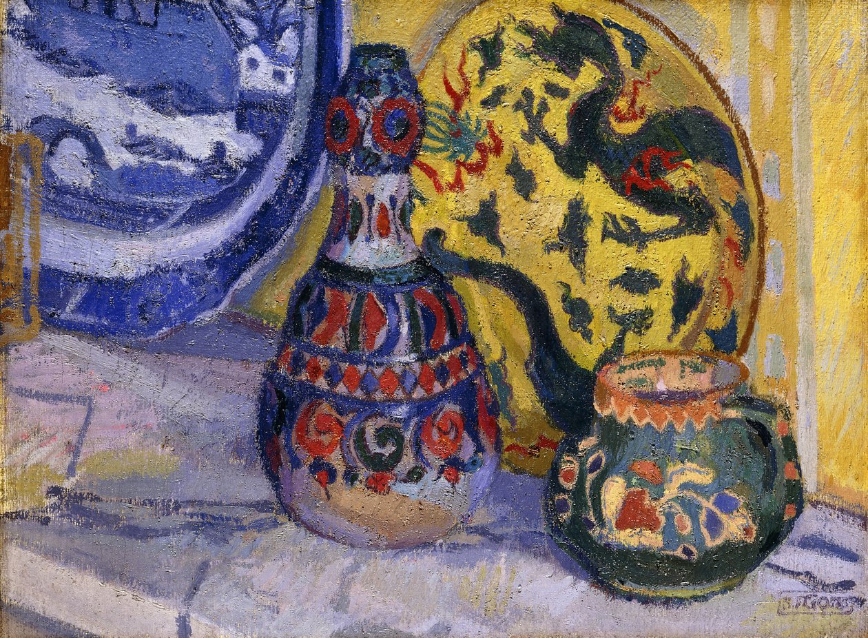 Stilleben med orientalske figurer, 1913 af Spencer Frederick Gore