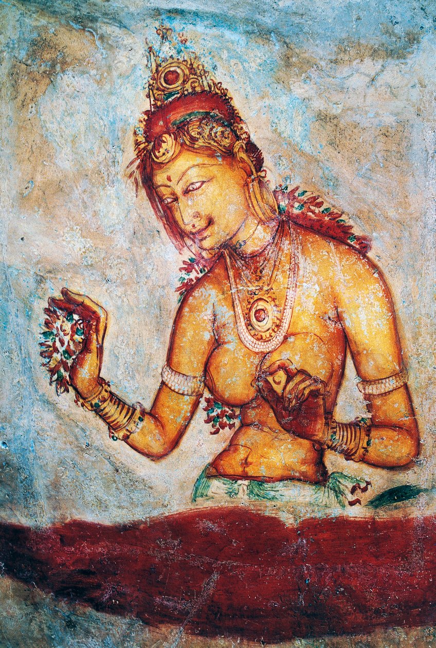 Jomfruerne i Sigiriya, fresco, Sigiriya arkæologiske sted (Unescos verdensarvsliste af Sri Lankan School