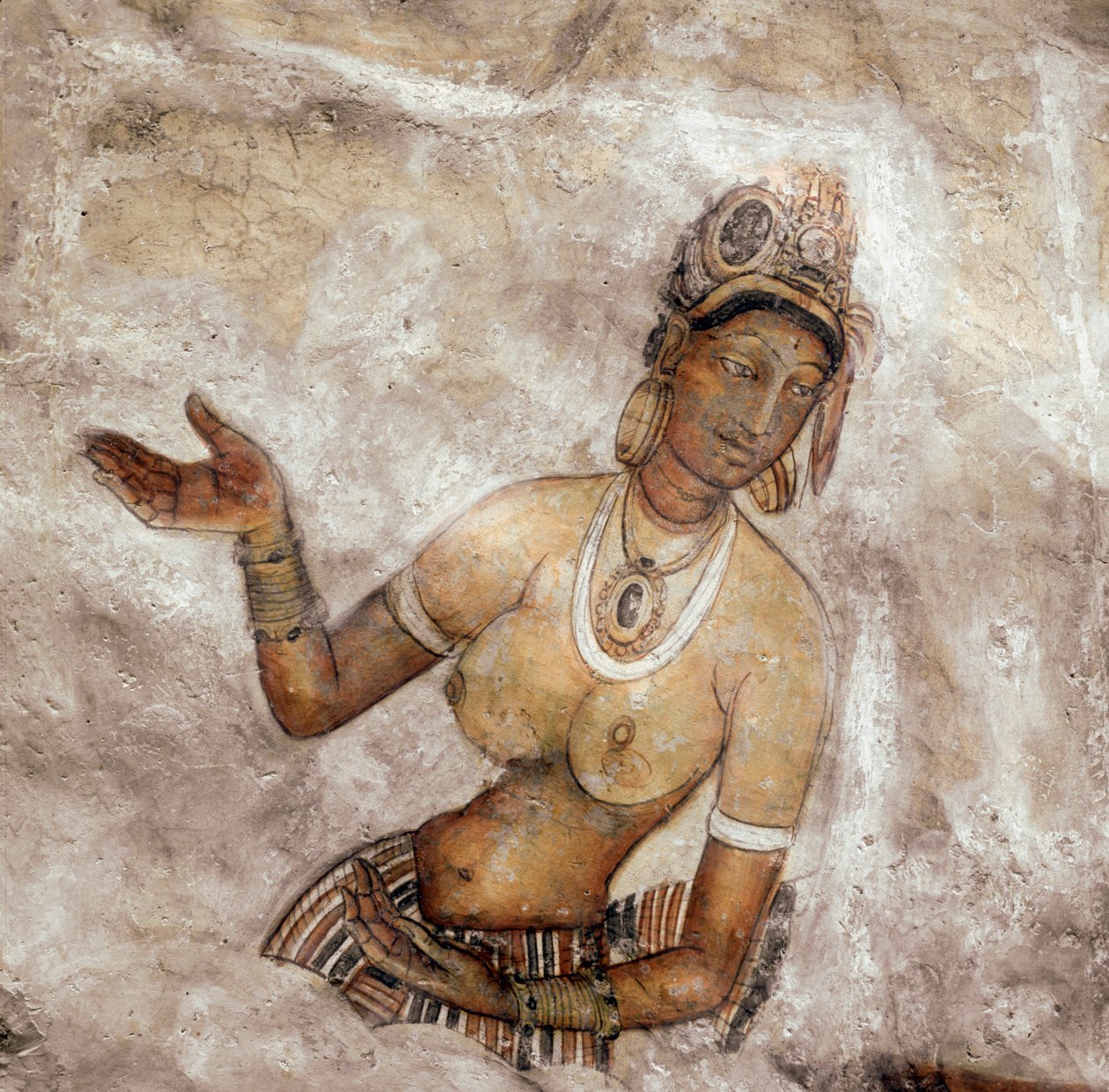 Udsigt over stuepigen (fresko af løveklippen, 5. århundrede) af Sri Lankan School