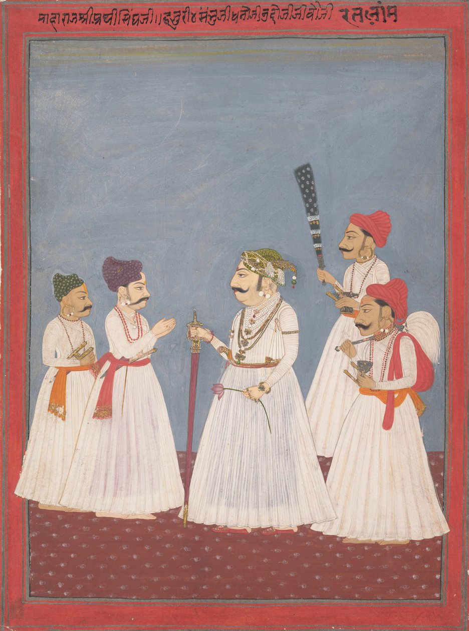 Prins med fire ledsagere, slutningen af det 18.-begyndelsen af det 19. århundrede. af Sri Prathi Singh of Ratlam