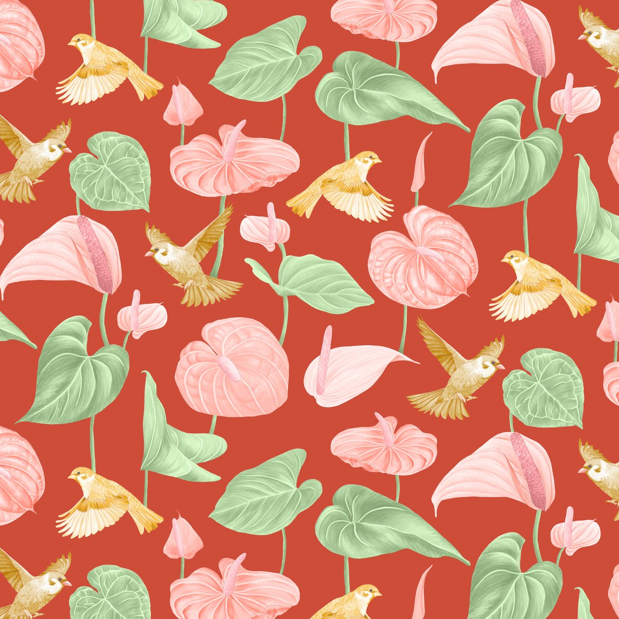 Anthurium-mønster, 2021 (grafitblyant  digital) af Stacy Hsu